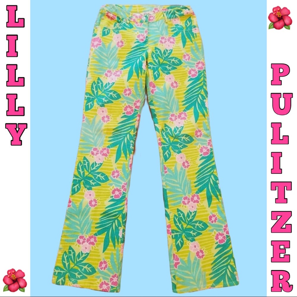 LILLY PULITZER VINTAGE TROPICAL BOHO FLARE SERENE JEANS WIND CHIMES 2